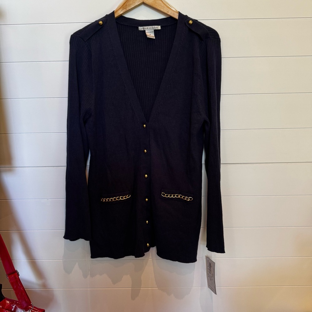 NWT Peter Nygard Blue Cardigan Sweater with gold accents size 1X